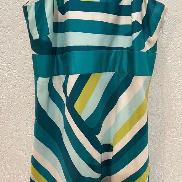 Ann Taylor Silk Aqua Pattern Halter Dress Size 8 - Picture 5 of 13